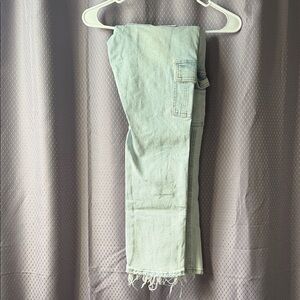 KanCan Mint Green Cropped Frayed Hem Jeans